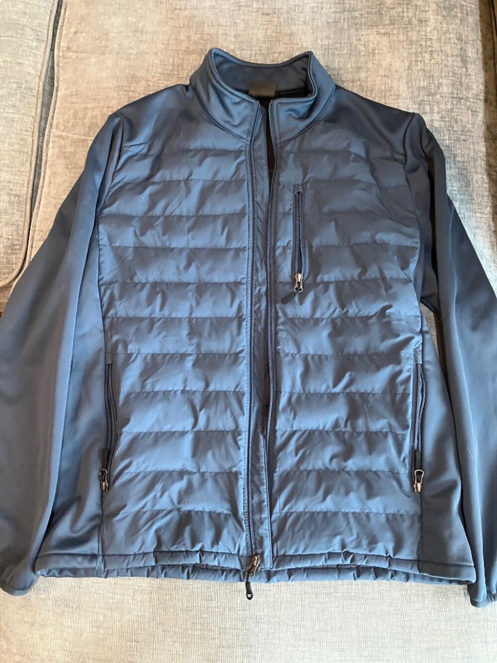 32 Degrees Heat Mens L Navy Hybrid Puffer Jacket Quilted Fleece Lightweight